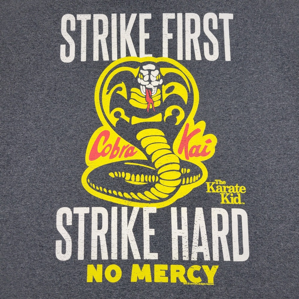 Cobra Kai Strike First Strike Hard Karate Kid T-Shirt Mens 2XL Gray Cotton Blend
